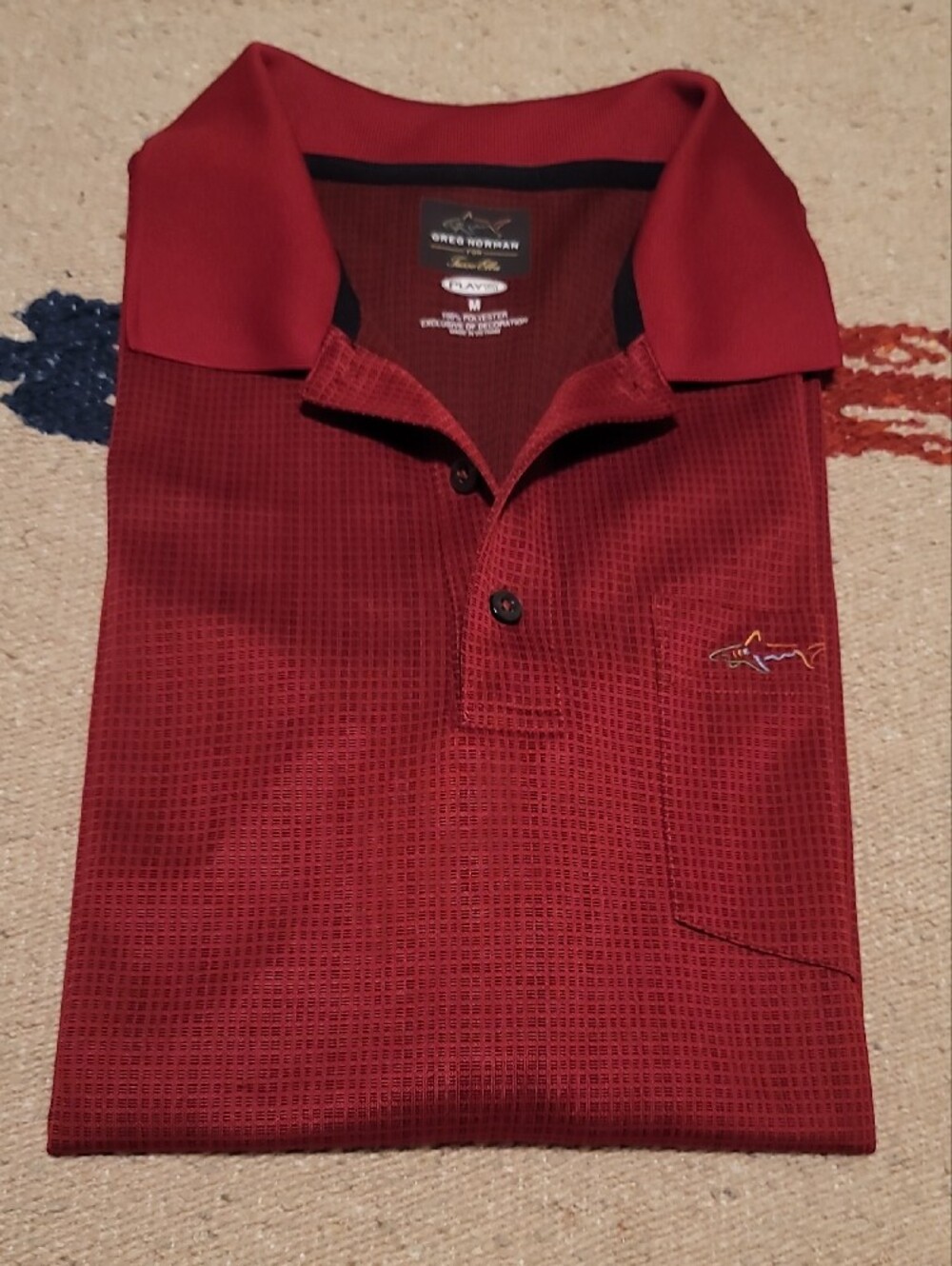 Greg Norman Long-Sleeve Dark Red and Black Plaid Texture Polo Golf Shirt
